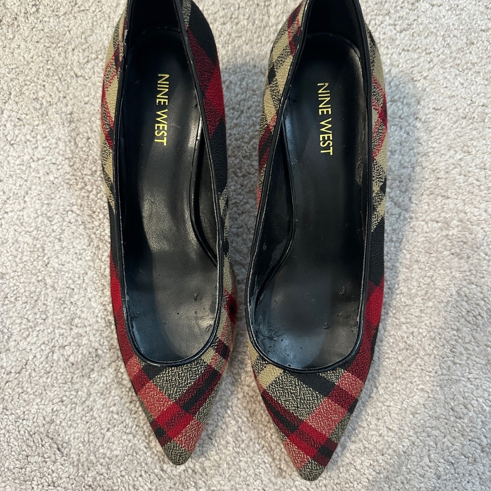 Nine West Red and Black Plaid Heels